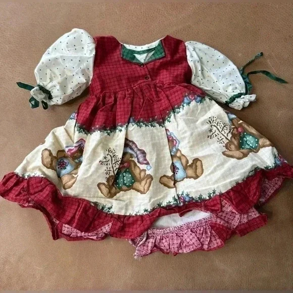 Vintage Daisy Kingdom Christmas Bear Doll Dress - Picture 1 of 4